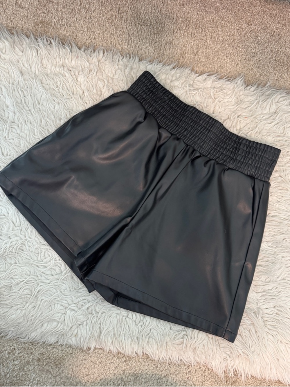 T.J.Maxx Black Faux Leather High-Waist Elastic Shorts
